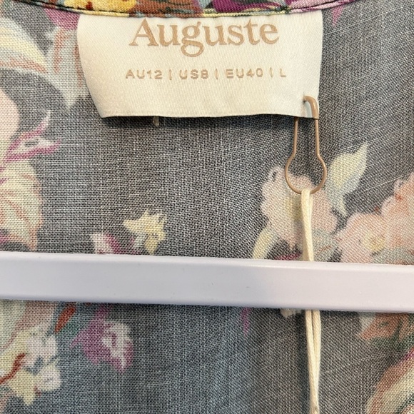 NWT Auguste The Label Wrap Dress High Low Charcoal Floral Print Size Large (8) - Picture 3 of 14